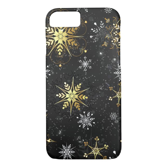 Xmas Golden Snowflakes on Black Background Case-Mate iPhone Case (Back)