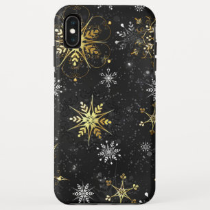 Xmas Golden Snowflakes on Black Background iPhone XS Max Case
