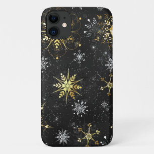 Xmas Golden Snowflakes on Black Background iPhone 11 Case