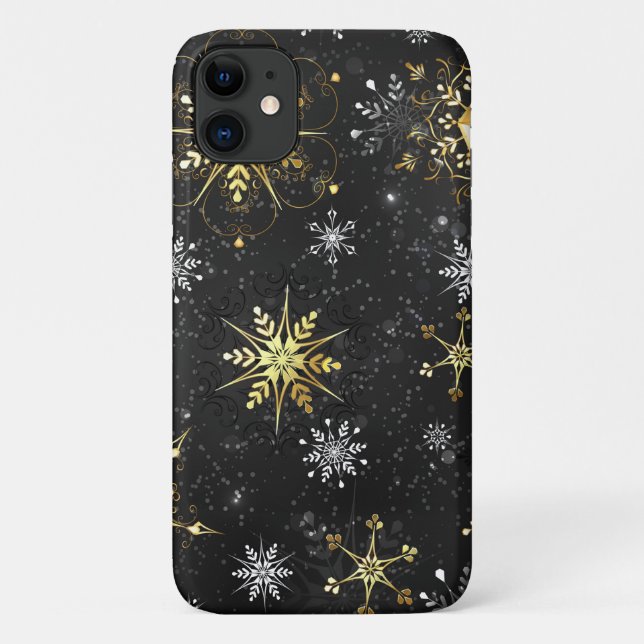 Xmas Golden Snowflakes on Black Background Case-Mate iPhone Case (Back)