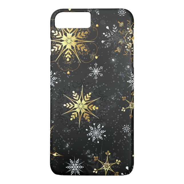 Xmas Golden Snowflakes on Black Background Case-Mate iPhone Case (Back)