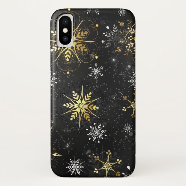 Xmas Golden Snowflakes on Black Background Case-Mate iPhone Case (Back)