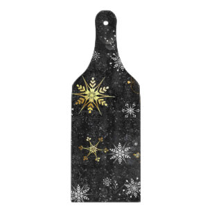 Xmas Golden Snowflakes on Black Background Cutting Board