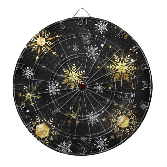 Xmas Golden Snowflakes on Black Background Dartboard (Front)