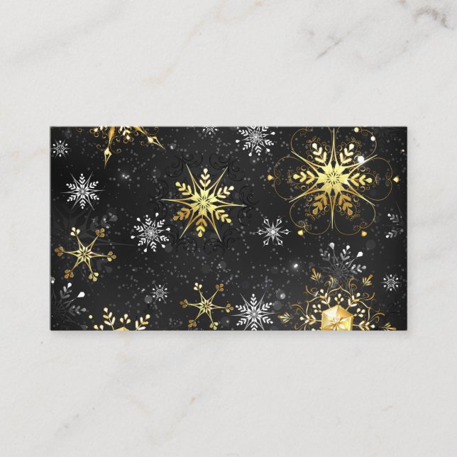Xmas Golden Snowflakes on Black Background Discount Card (Front)
