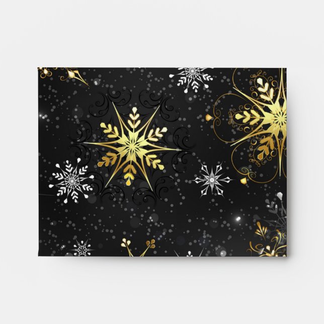 Xmas Golden Snowflakes on Black Background Envelope (Front)