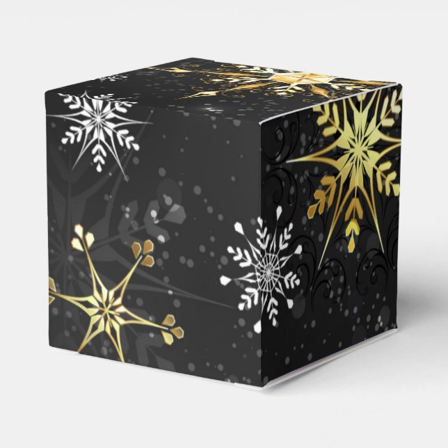 Xmas Golden Snowflakes on Black Background Favor Box (Back Side)