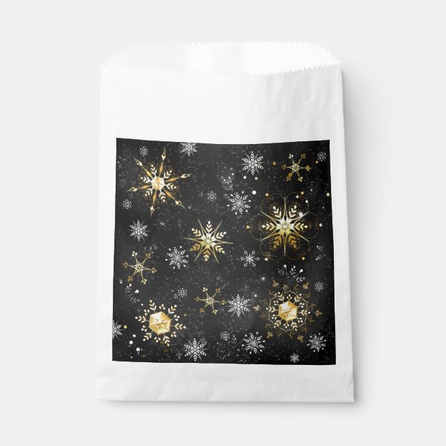 Xmas Golden Snowflakes on Black Background Favour Bag (Front)