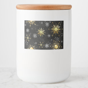 Xmas Golden Snowflakes on Black Background Food Label