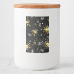 Xmas Golden Snowflakes on Black Background Food Label