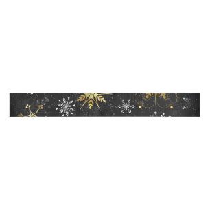Xmas Golden Snowflakes on Black Background Grosgrain Ribbon