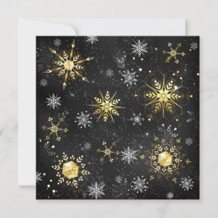 Xmas Golden Snowflakes on Black Background Holiday Card