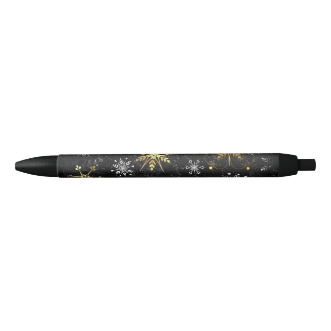 Xmas Golden Snowflakes on Black Background Ink Pen (Front)