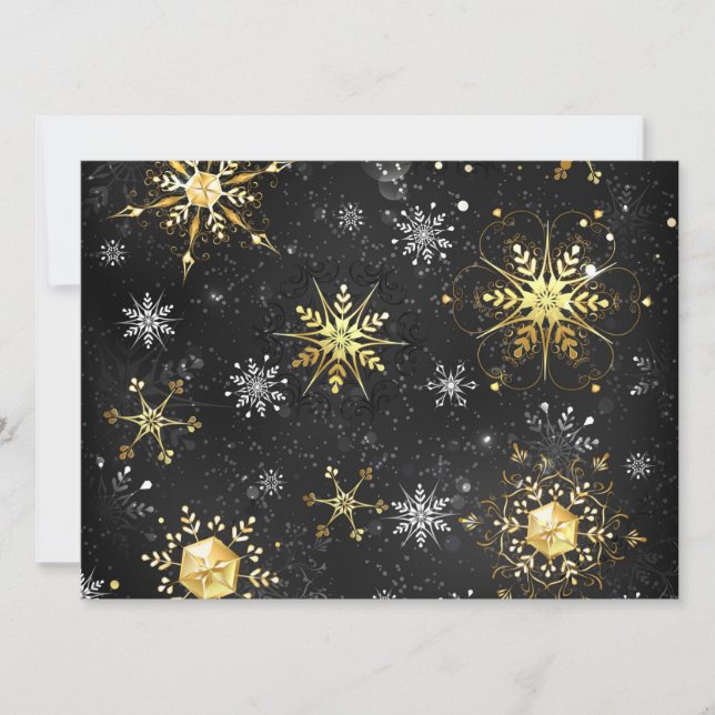 Xmas Golden Snowflakes on Black Background Invitation (Front)