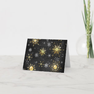 Xmas Golden Snowflakes on Black Background Invitation