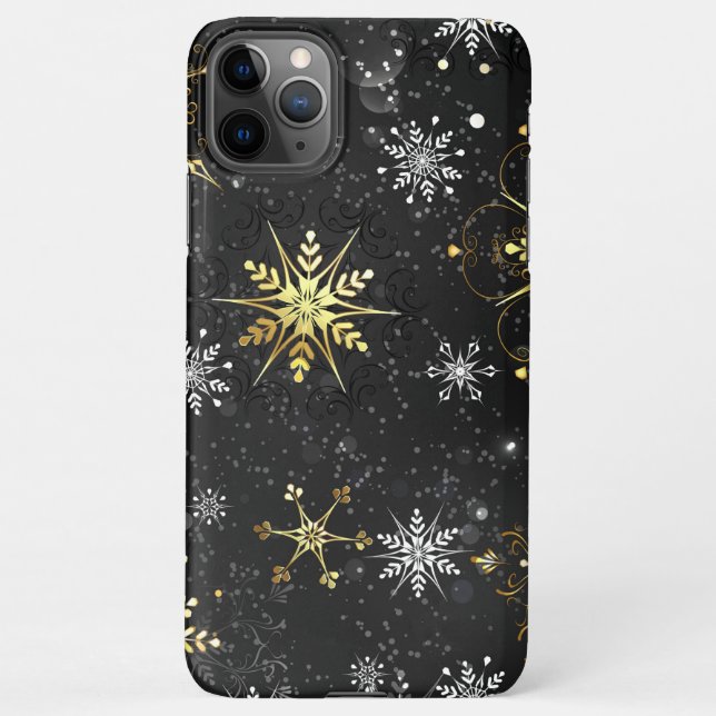 Xmas Golden Snowflakes on Black Background iPhone Case (Back)