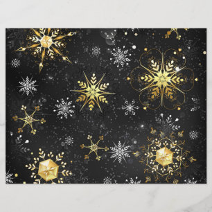 Xmas Golden Snowflakes on Black Background Letterhead