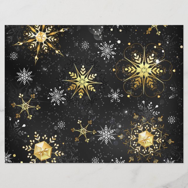 Xmas Golden Snowflakes on Black Background Letterhead (Front)