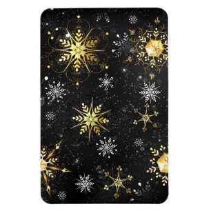 Xmas Golden Snowflakes on Black Background Magnet