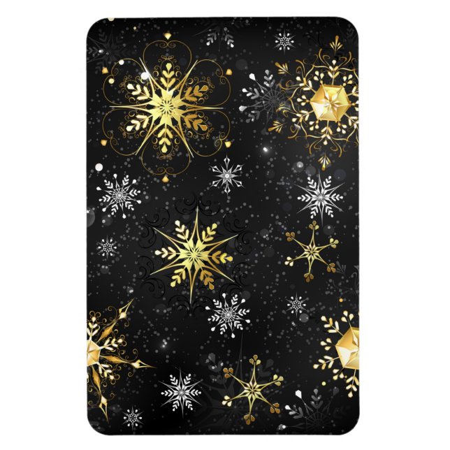 Xmas Golden Snowflakes on Black Background Magnet (Vertical)