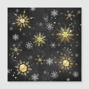 Xmas Golden Snowflakes on Black Background Magnetic Invitation