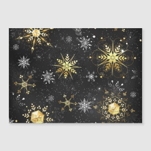 Xmas Golden Snowflakes on Black Background Magnetic Invitation