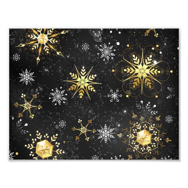 Xmas Golden Snowflakes on Black Background Photo Print (Front)
