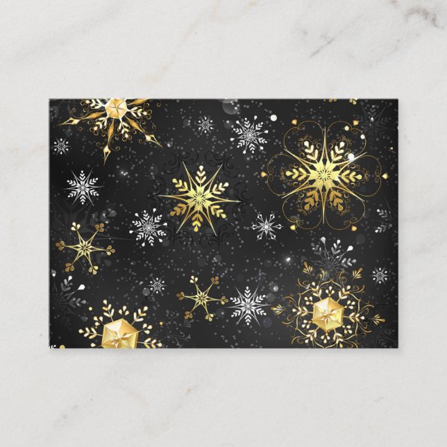Xmas Golden Snowflakes on Black Background Place Card (Front)