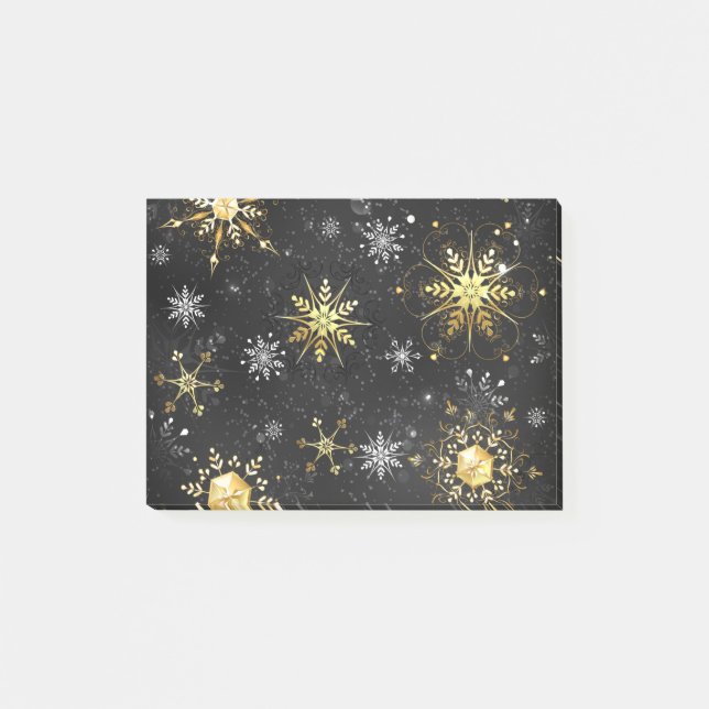 Xmas Golden Snowflakes on Black Background Post-it Notes (Front)