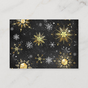 Xmas Golden Snowflakes on Black Background Referral Card