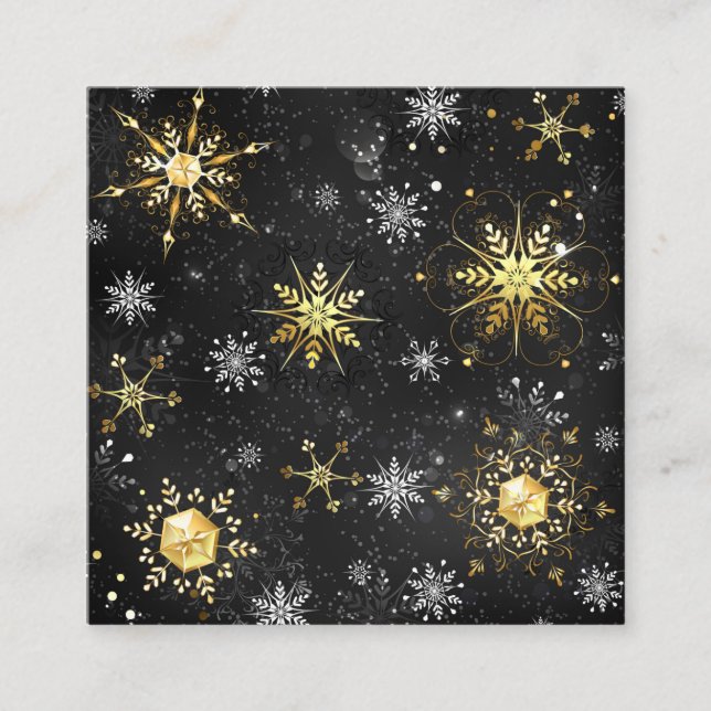 Xmas Golden Snowflakes on Black Background Referral Card (Front)