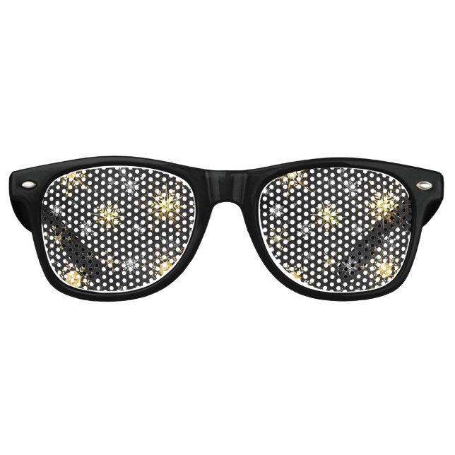 Xmas Golden Snowflakes on Black Background Retro Sunglasses (Front)