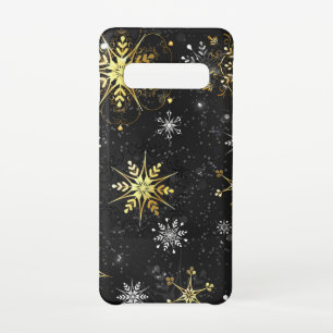 Xmas Golden Snowflakes on Black Background Samsung Galaxy Case