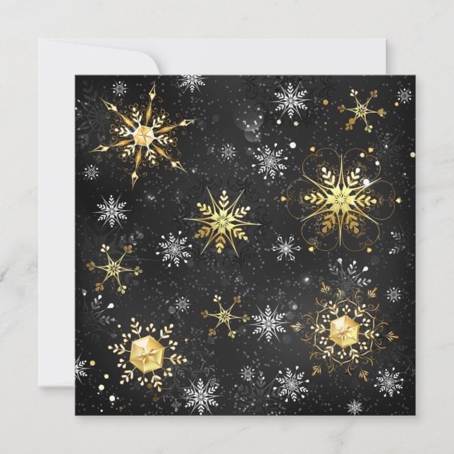 Xmas Golden Snowflakes on Black Background Save The Date (Front)
