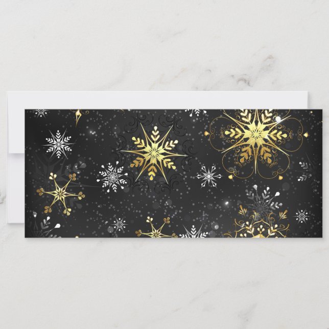 Xmas Golden Snowflakes on Black Background Save The Date (Front)