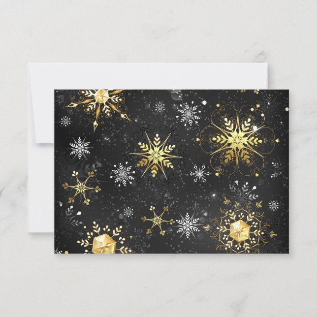 Xmas Golden Snowflakes on Black Background Save The Date (Front)