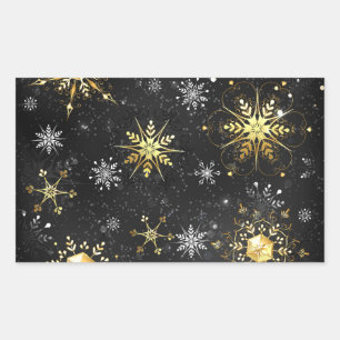 Xmas Golden Snowflakes on Black Background Sticker