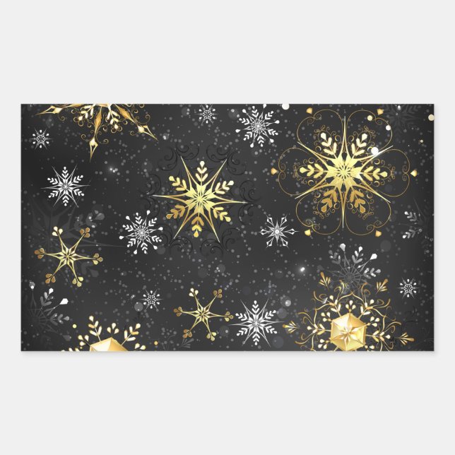 Xmas Golden Snowflakes on Black Background Sticker (Front)