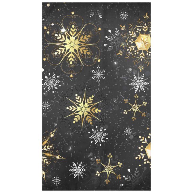 Xmas Golden Snowflakes on Black Background Tablecloth (Front)