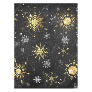 Xmas Golden Snowflakes on Black Background Tablecloth