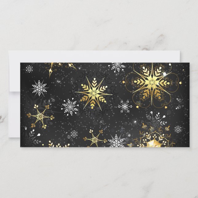 Xmas Golden Snowflakes on Black Background Thank You Card (Front)
