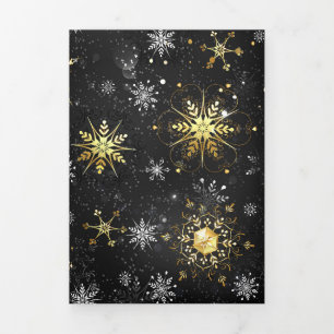 Xmas Golden Snowflakes on Black Background Tri-Fold Programme