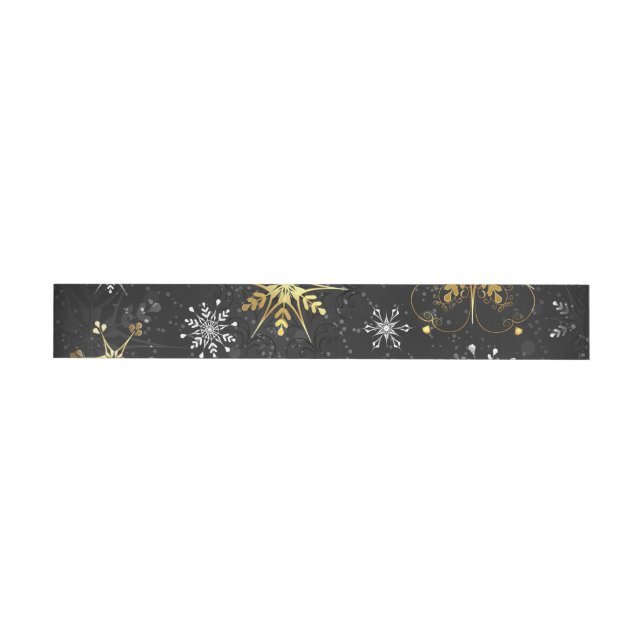 Xmas Golden Snowflakes on Black Background Wraparound Address Label (Individual)