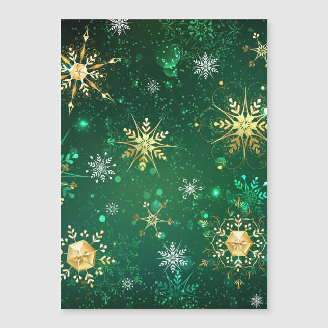 Xmas Golden Snowflakes on Green Background (Front)