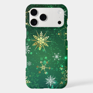Xmas Golden Snowflakes on Green Background