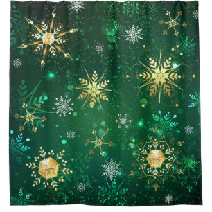 Xmas Golden Snowflakes on Green Background