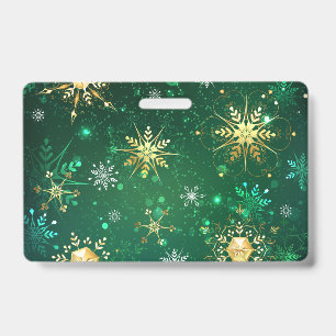 Xmas Golden Snowflakes on Green Background Badge