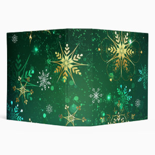 Xmas Golden Snowflakes on Green Background Binder