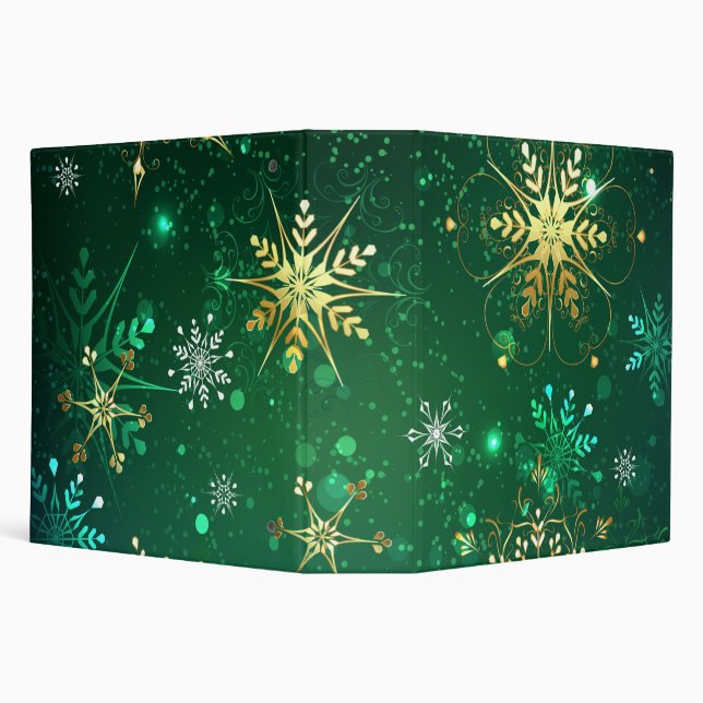 Xmas Golden Snowflakes on Green Background Binder (Background)