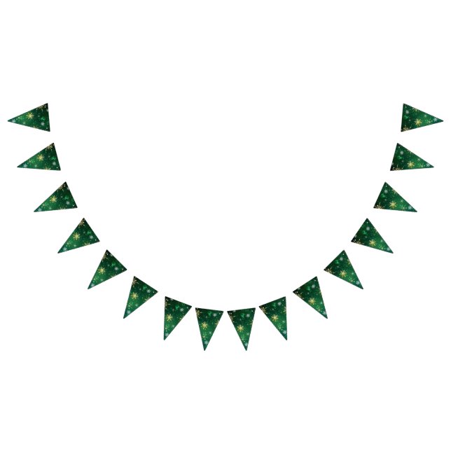 Xmas Golden Snowflakes on Green Background Bunting Flags (All)